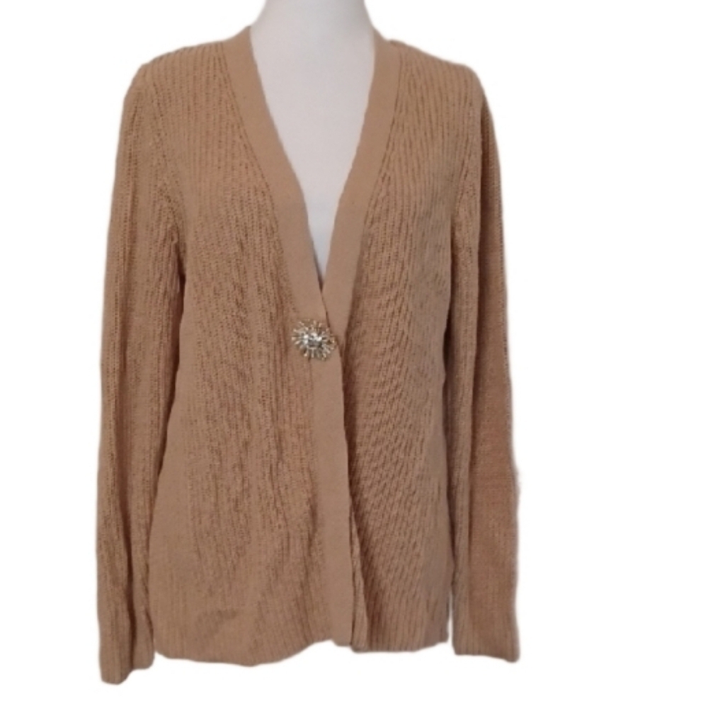 -- John Paul Richard Tan Cardigan With Broche Women's Size Small